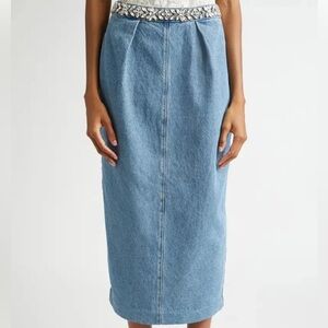 Zimmermann Crystal Embellished Denim Midi Skirt